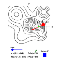 Gradient and directional derivative on a mountain shown as level curves